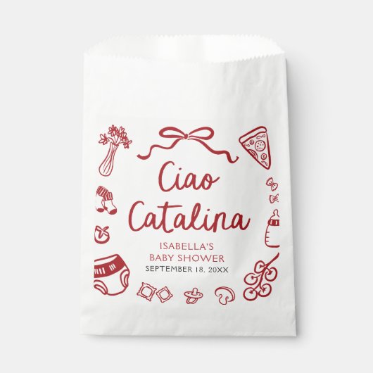 Italian Hand Drawn Pizza Ciao Bambino Baby Shower フェイバーバッグ (正面)