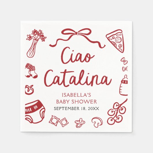Italian Hand Drawn Pizza Ciao Catalina Baby Shower スタンダードカクテルナプキン (正面)