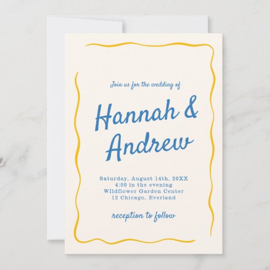 Italian Hand Written Stripes Wedding 招待状 (正面)