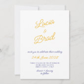 Italian Hand Written Yellow & Blue Stripes Wedding 招待状 (正面)