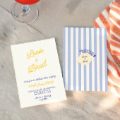 Italian Hand Written Yellow & Blue Stripes Wedding 招待状