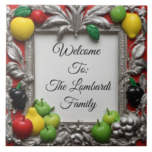 Italian Kitchen Fruit Frame Personalized Welcome  タイル (正面)