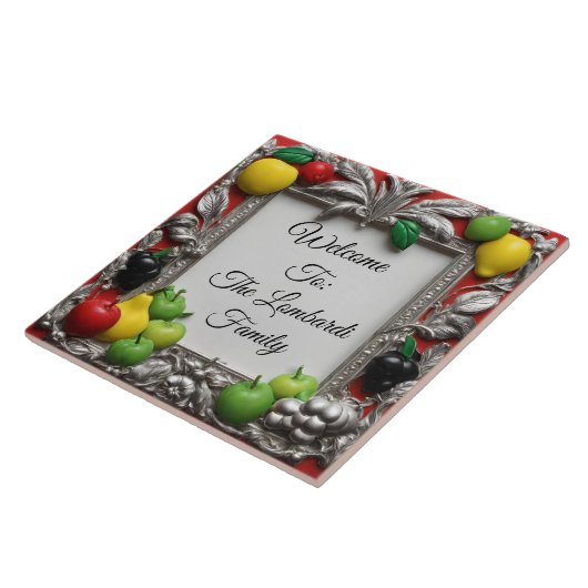 Italian Kitchen Fruit Frame Personalized Welcome  タイル (側面)