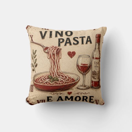 Italian Kitchen Rustic Wine & Pasta Farmhouse クッション (正面)