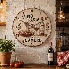 Italian Kitchen Rustic Wine & Pasta Farmhouse ラージ壁時計