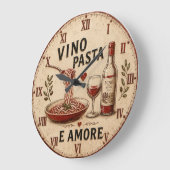 Italian Kitchen Rustic Wine & Pasta Farmhouse ラージ壁時計 (傾斜)