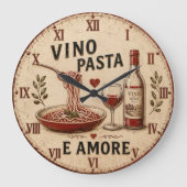Italian Kitchen Rustic Wine & Pasta Farmhouse ラージ壁時計 (正面)