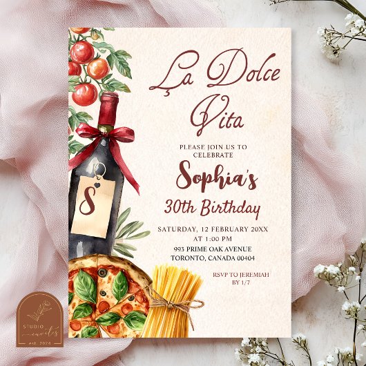 Italian La Dolce Vita Adult Birthday Invitation 招待状
