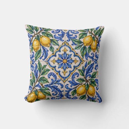 Italian Lemon Azulejo Tile クッション (正面)