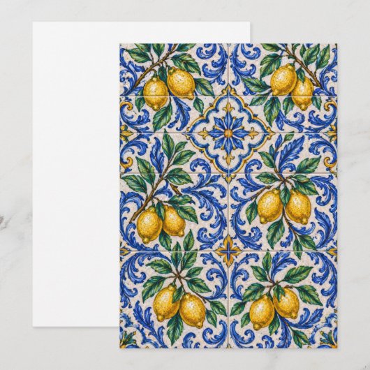 Italian Lemon Azulejo Tile 招待状 (正面/裏面)