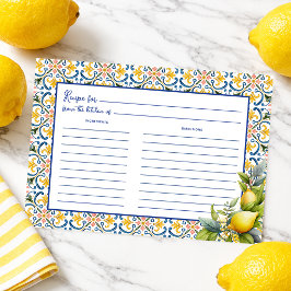 Italian Lemon Blue Tile Bridal Shower Recipe Card エンクロージャーカード