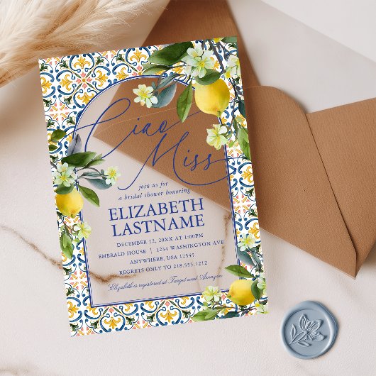 Italian Lemon Bridal Shower Acrylic Invitations アクリル招待状