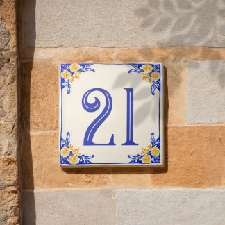 Italian Lemon Ceramic House Number Tile タイル