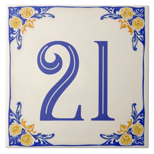 Italian Lemon Ceramic House Number Tile タイル (正面)