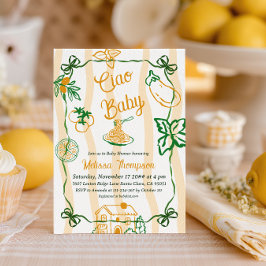 Italian Lemon Ciao Baby Pasta & Pizza Baby Shower 招待状