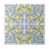 Italian Lemon Citrus Blue Majolica Tile Pattern タイル (正面)