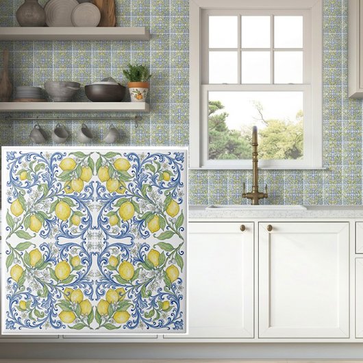 Italian Lemon Citrus Blue Majolica Tile Pattern タイル