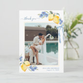 Italian Lemon Floral & Bow Blue and Yellow Wedding サンキューカード (スタンド正面)