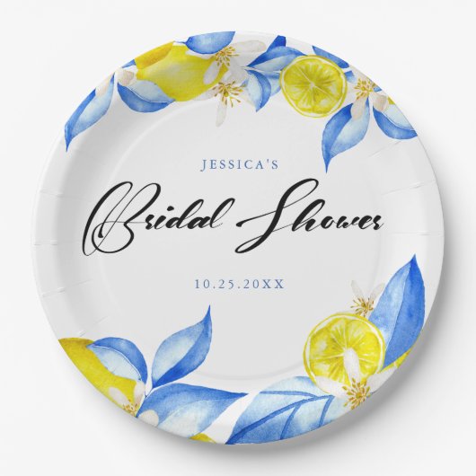 Italian Lemon Floral Bridal Shower invite ペーパープレート (正面)