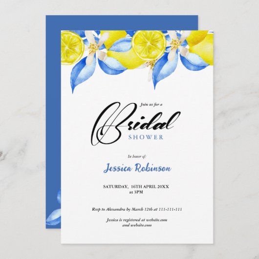 Italian Lemon Floral Bridal Shower invite 招待状 (正面/裏面)