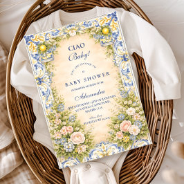 Italian Lemon Floral Frame Baby Shower 招待状