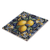 Italian Lemon Folk Art Dark Navy Blue Folksy タイル (側面)