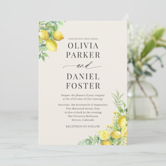 Italian Lemon Garden QR Code Photo Wedding 招待状 (スタンド正面)