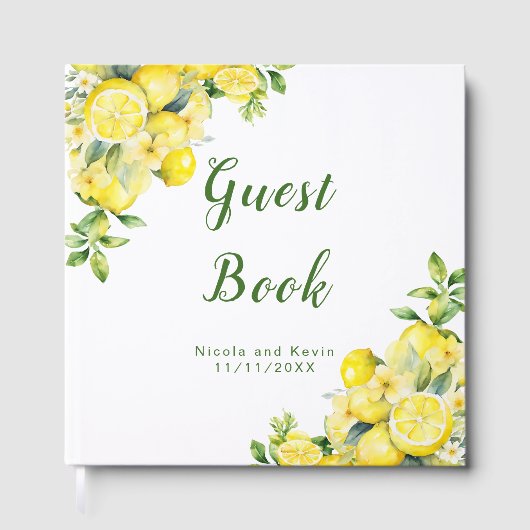 Italian Lemon Greenery Frame Wedding Guest Book ゲストブック (正面)