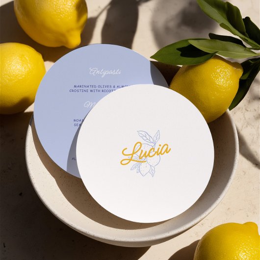 Italian Lemon Round Wedding Place Card & Menu  招待状