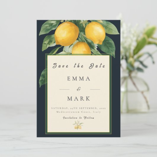 Italian Lemon Save the Date Wedding Invitation 招待状 (スタンド正面)