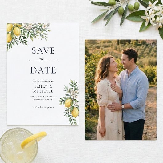 Italian Lemon Save The Date With Photo Flat Card セーブザデート