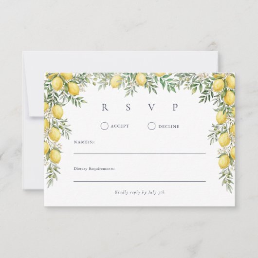 Italian Lemon Wedding RSVP Response Card (正面)