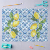 Italian Lemons Blue White Tile Decoupage  薄葉紙 (クラフト)