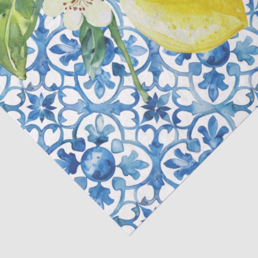 Italian Lemons Blue White Tile Decoupage  薄葉紙 (詳細)