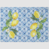 Italian Lemons Blue White Tile Decoupage 薄葉紙 (正面)