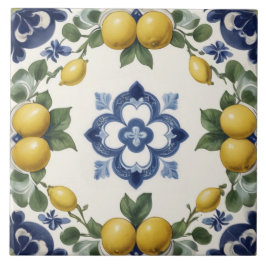Italian Lemons & Citrus Fruit with Blue Clover タイル