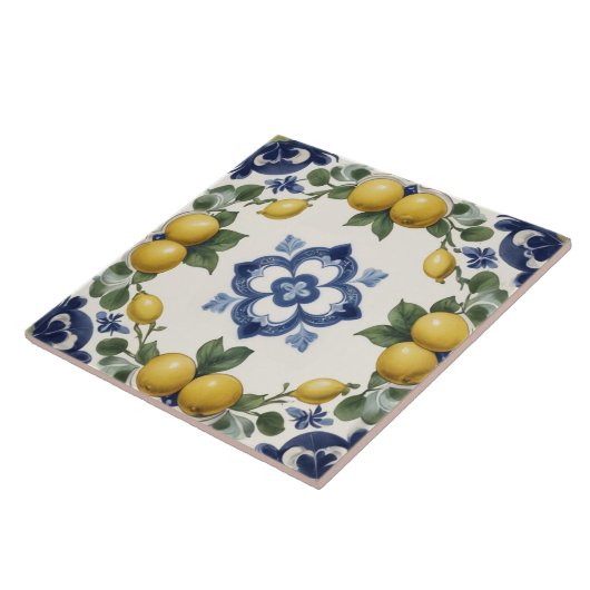 Italian Lemons & Citrus Fruit with Blue Clover タイル (側面)