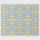 Italian Mediterranean Blue Lemon Floral ラッピングペーパー (フラット)