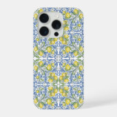 Italian Mediterranean Blue Tile Lemon Pattern iPhoneケース (裏面)