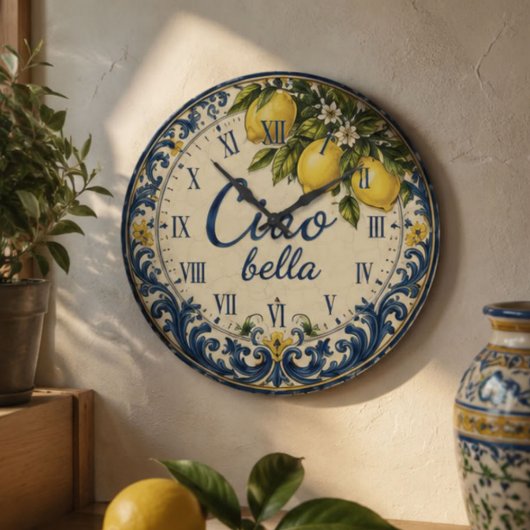 Italian Mediterranean Kitchen Amalfi Coast Lemon ラージ壁時計