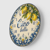 Italian Mediterranean Kitchen Amalfi Coast Lemon ラージ壁時計 (傾斜)
