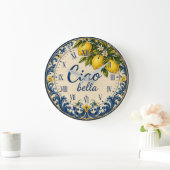 Italian Mediterranean Kitchen Amalfi Coast Lemon ラージ壁時計 (ホーム)