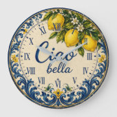 Italian Mediterranean Kitchen Amalfi Coast Lemon ラージ壁時計 (正面)