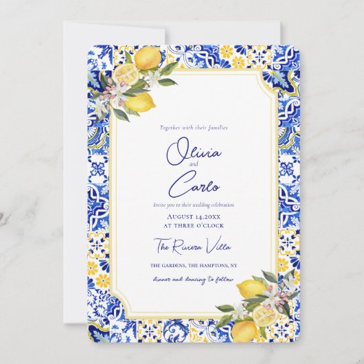 Italian Mediterranean Tile Lemon Wedding シーズンカード (正面)