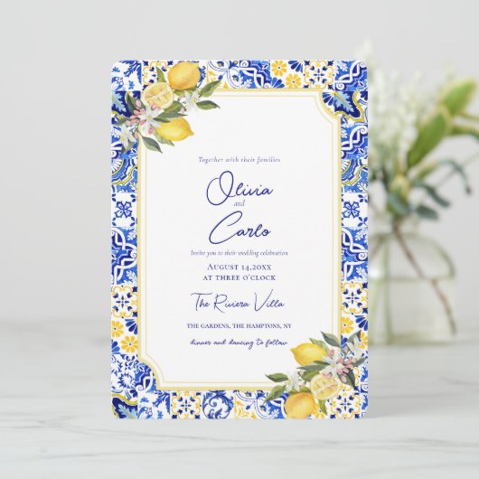 Italian Mediterranean Tile Lemon Wedding シーズンカード (スタンド正面)
