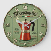 Italian Moka Pot Coffee Kitchen Decor ラージ壁時計 (正面)
