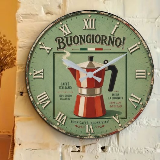 Italian Moka Pot Coffee Kitchen Decor ラージ壁時計