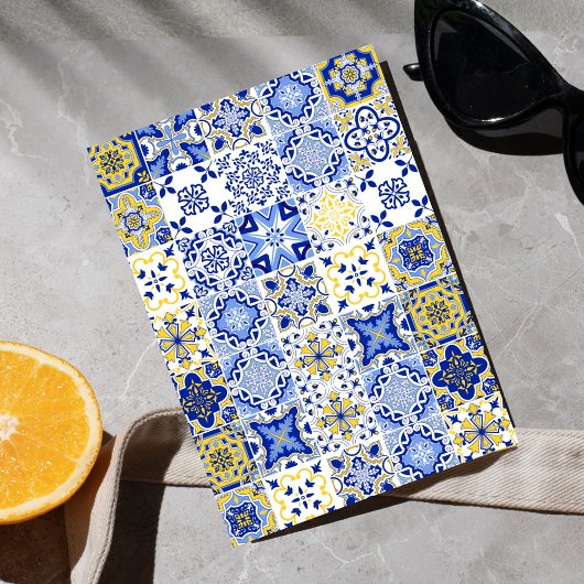 Italian Mosaic Blue Tile Lemons Arch Bridal Shower 招待状