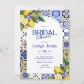 Italian Mosaic Blue Tile Lemons Arch Bridal Shower 招待状 (正面)