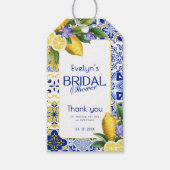 Italian Mosaic Blue Tile & Lemons Bridal Shower ギフトタグ (正面)